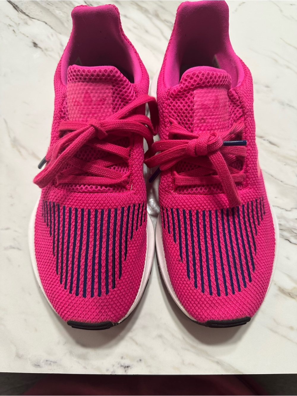 adidas Women’s Bright Pink Knit Athletic Sneakers with Navy Accents